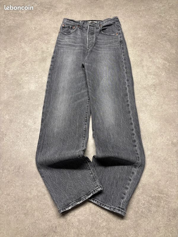 Jean Levi's Ribcage Straight Ankle premium taille haute en denim gris foncé | Taille 32 FR #SLCP58.78 (image 3)