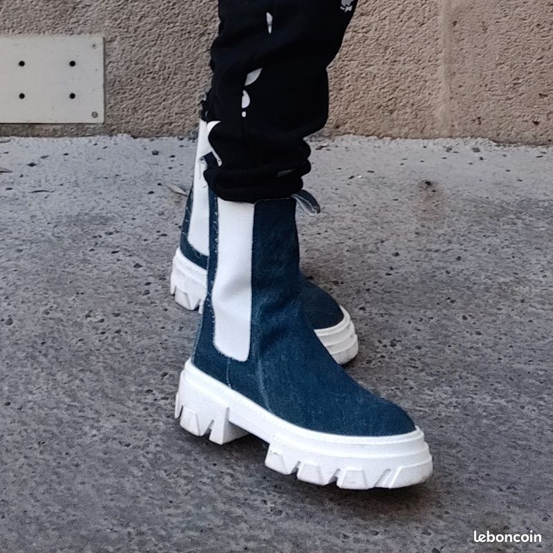 Chaussures femme 37 bottines en jean Chunky Chelsea Chaussures