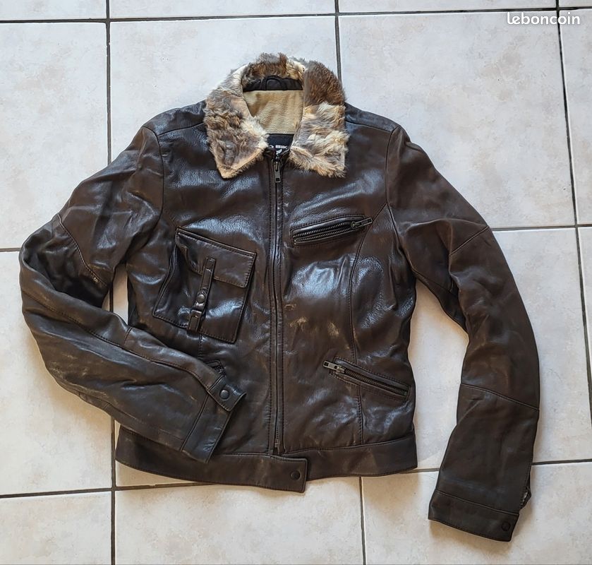 Veste En Cuir Et Fourrure Vintage Oakwood - Taille M - Crème - Femme - Neuf Sans étiquettes