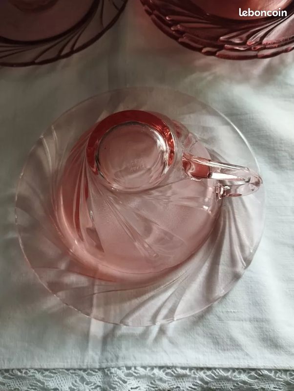 VERECO, 6 tasses en verre rose, vintage 1970-1980 (image 2)