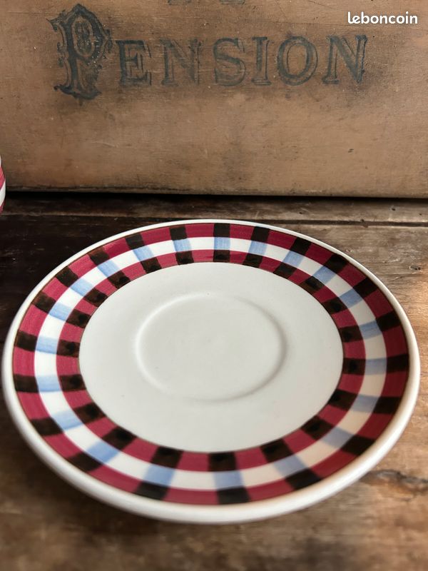 Pot couvert sucrier et presentoir Villeroy Boch Mettlach Sarre vichy peint main 8202 (image 5)