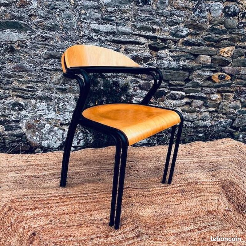 Paire de chaises bois et métal noir (image 6)