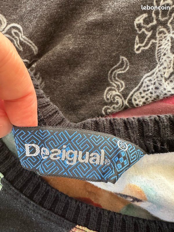 Pull Desigual Gris - Taille S (36) - Coton, Col Rond, Manches Longues - Occasion Très Bon état