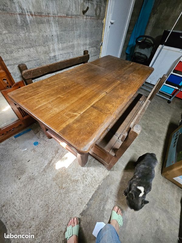 Table en bois avec 2 bancs assorti fait main (image 1)