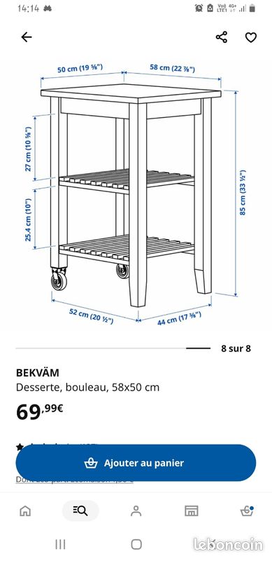 IKEA BEKVAM. Desserte bouleau 

Desserte bouleau 58x50cm (image 7)
