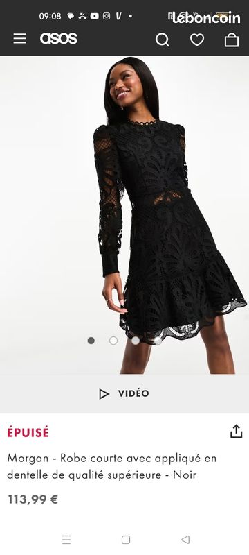 Robe Noire Morgan Avec Dentelle - Taille S, Neuve Sans Étiquettes, Style Moulant Genou