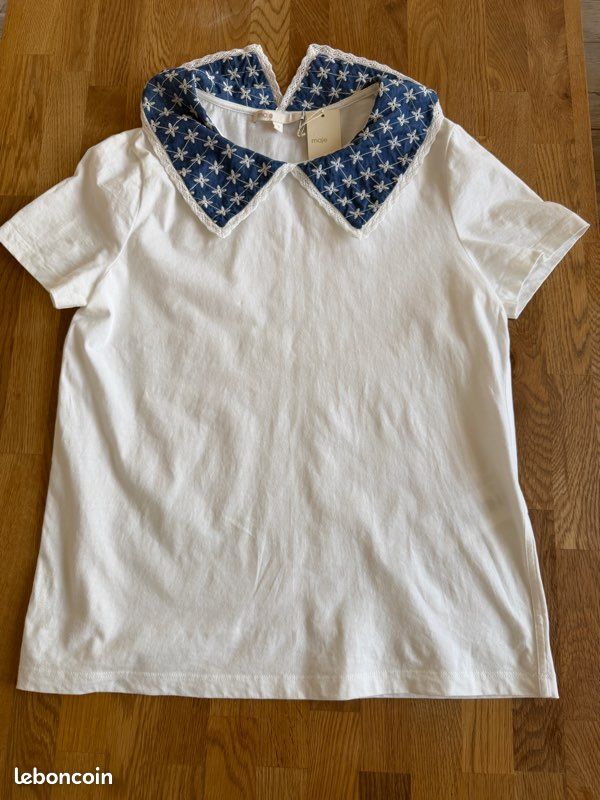 T-shirt Femme Maje Taille S Rose – Coupe Régulière En Lin, Manches Courtes, Authentique