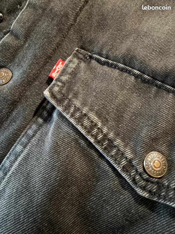 Veste en jeans levi's denim, interieur sherpa mouton, chore coat denim effet délavé, taille XXL (image 4)