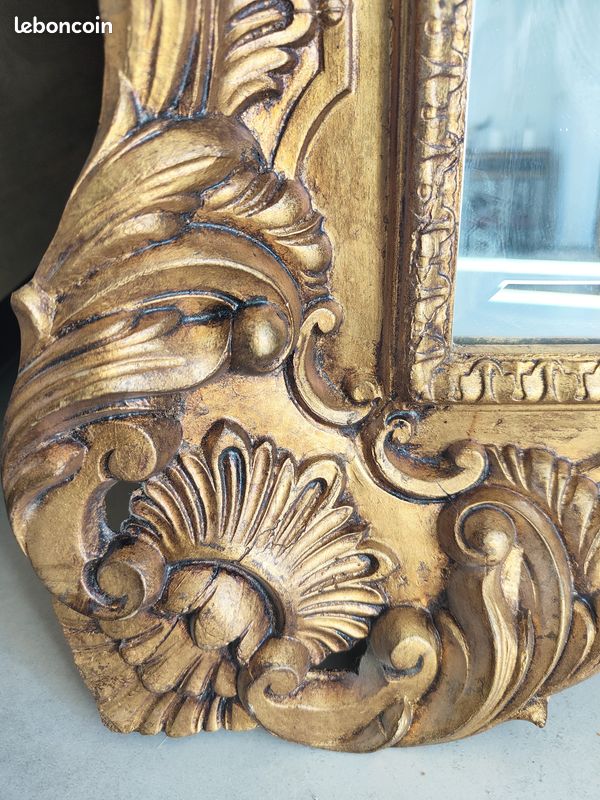Très grand miroir baroque 120cm par 148 cm couleur or bronze patiné (image 3)