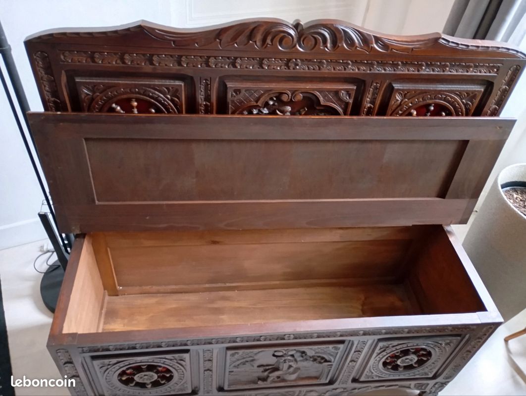 MEUBLE DE POUPÉE Breton Boite Banc Coffre en Bois Art Populaire EUR 25