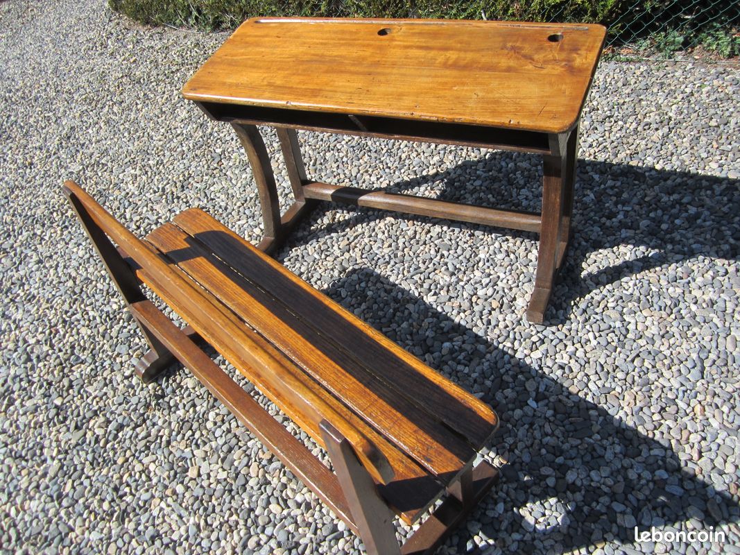 Bureau écolier ancien en bois (image 2)