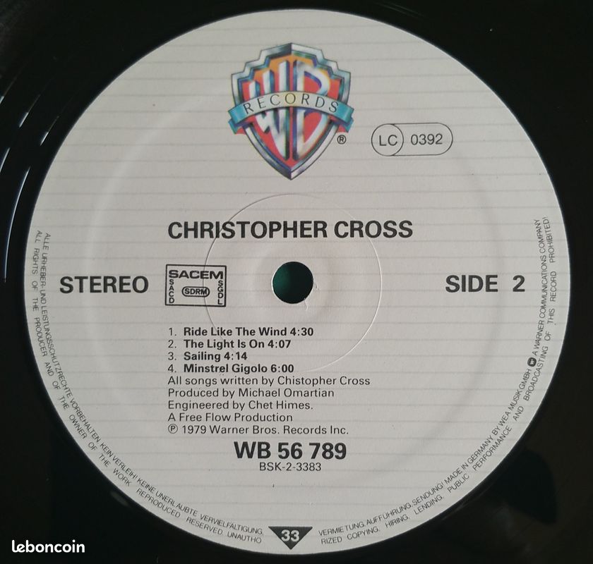 Vinyle 1979 : Christopher Cross - Warner Bros (image 4)