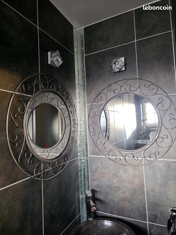Lot 2 Miroirs métal noir gris - Diam. 68 cm dont 1 offert (image 9)