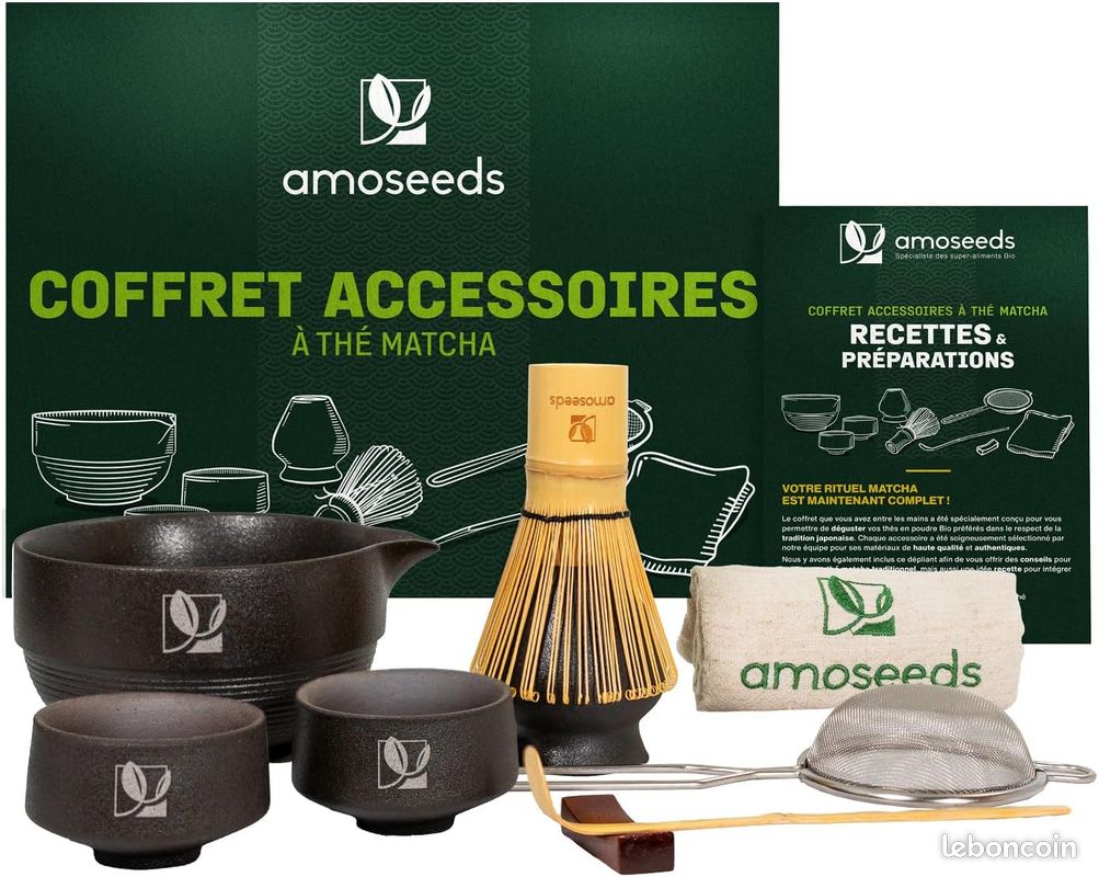 Kit Complet Thé Matcha – Bol, Fouet Bambou, Tamis, Tasses, Cadeau Tradition Japonais, Qualité Supérieure