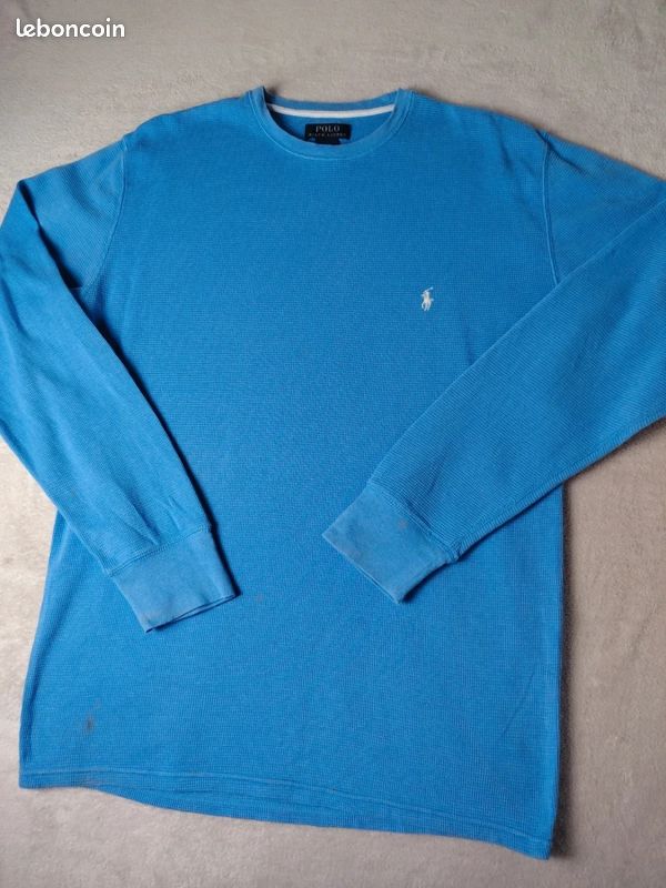 Pull col rond nid d'abeille Ralph Lauren / taille L / couleur bleu / (image 1)