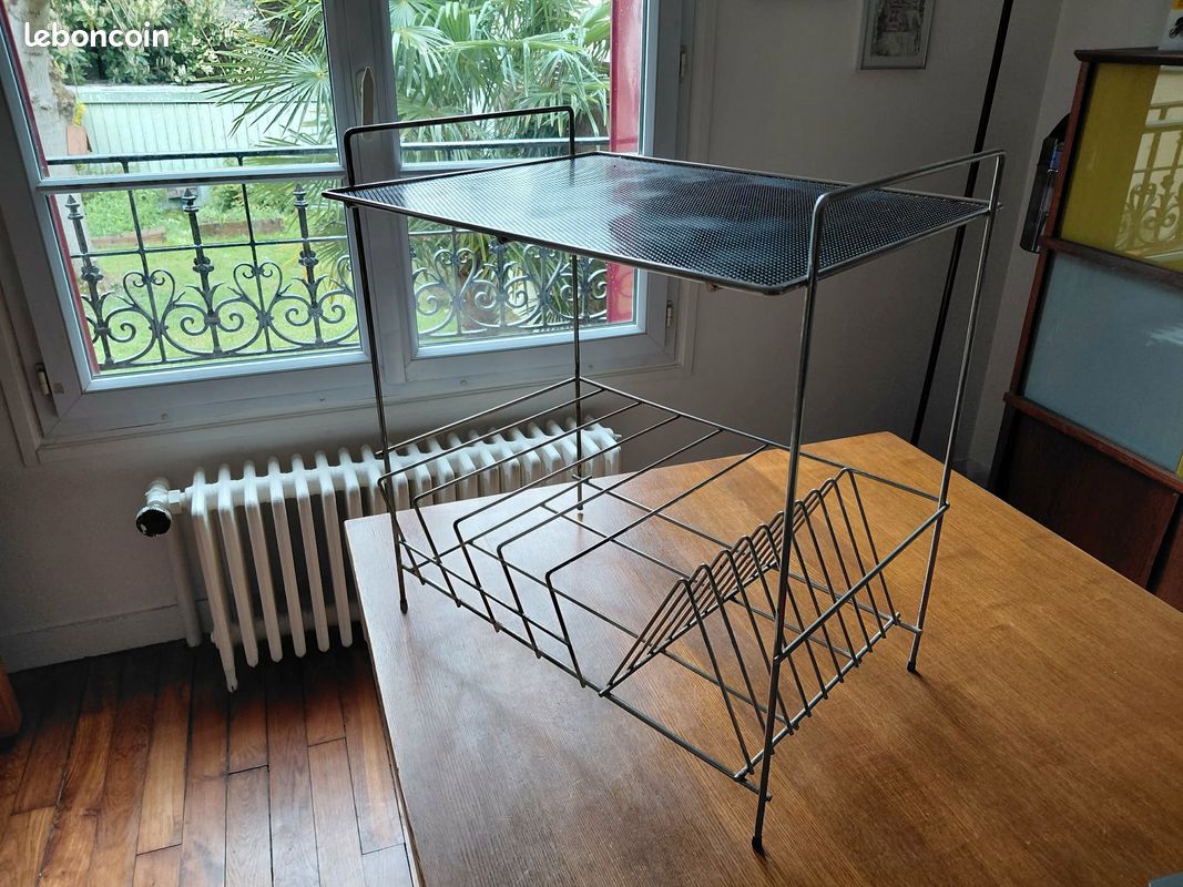 Porte-disques Vintage MCM Années 50 - Métal Filaire - Étagère à Vinyles