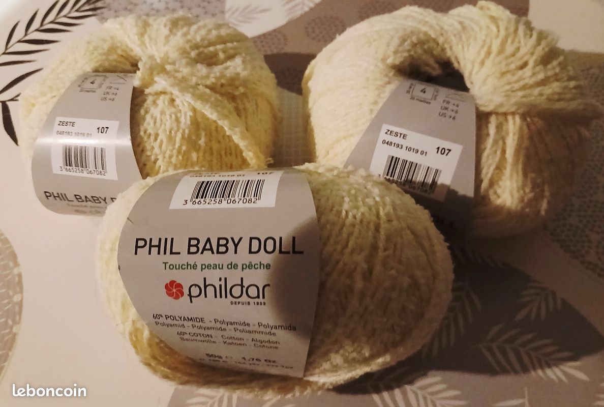 Lot De 5 Pelotes De Laine PHILDAR Baby Doll Zeste - Jaune, Polyamide/coton - Aiguilles 4