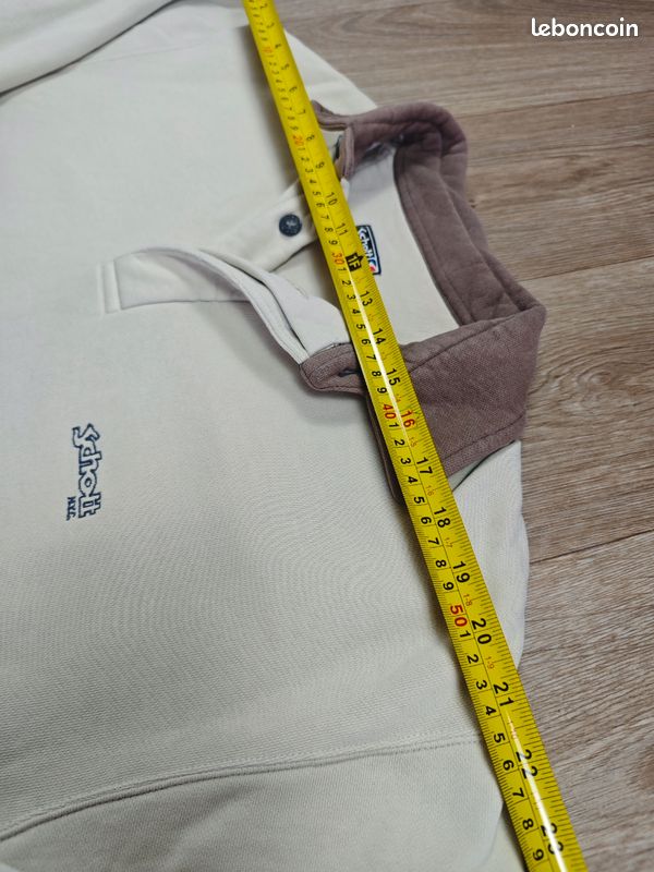 Sweat / Polo rugby à manches longues Vintage Schott NYC – Écru, marron et bleu – Taille L (image 7)