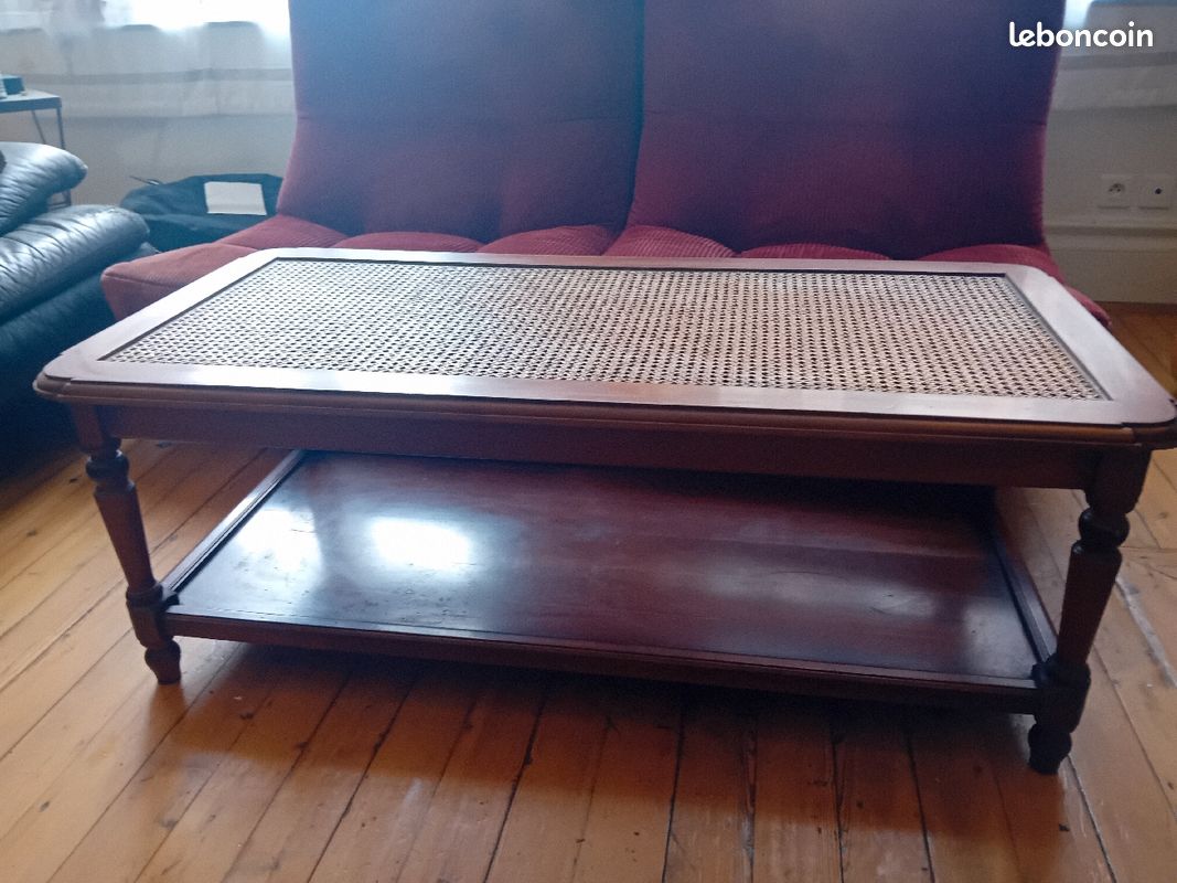 Table basse bois et rotin (image 2)