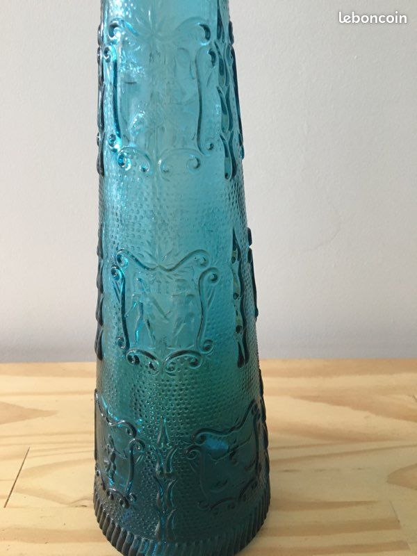 Bouteille Vintage en Verre Bleu, 1970s en vente sur