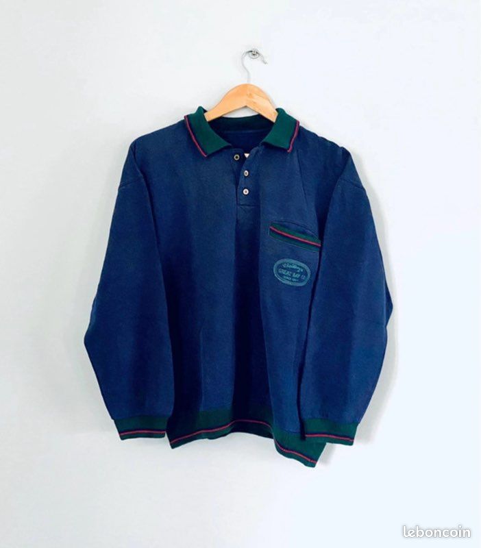 Pull Sweat Vintage Années 90 - Col Boutonné - Marque Via Cortesa - Taille L - Gris