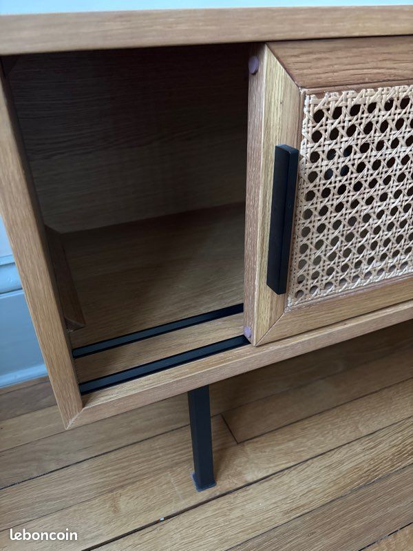 Banc TV chêne et cannage (image 6)