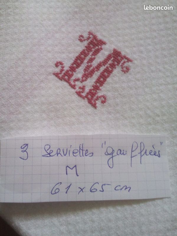 3 anciennes serviettes de table/essuie mains * metis * monog