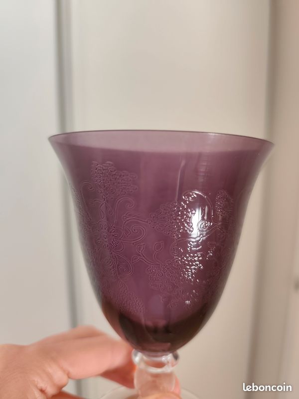 Lot 2 Verres à Vin En Améthyste Soufflés Main - Violet 7 5/8 Pouces