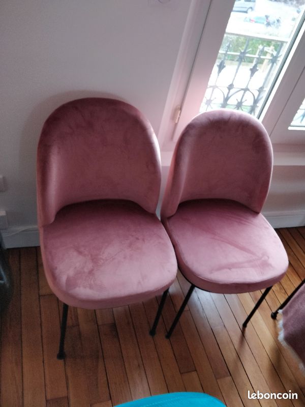 4 Chaises velours rose (image 3)