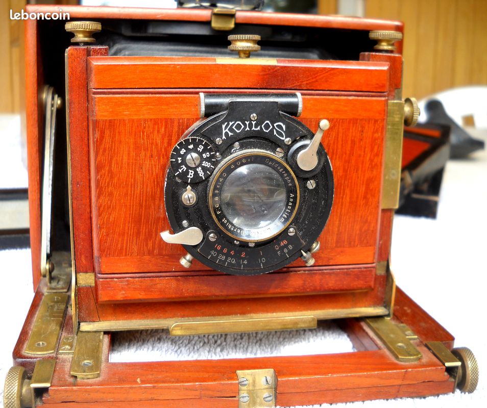 Chambre photographique 9x12 cm en bois rouge ancienne Chassis dépoli