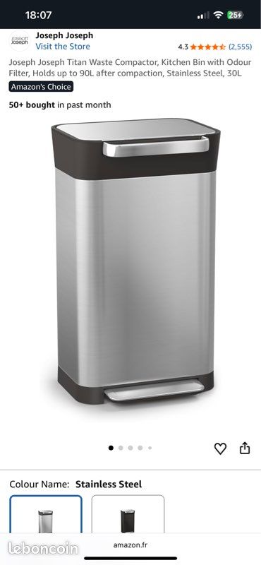 Poubelle compacteur 30l Joseph titan gris (image 3)