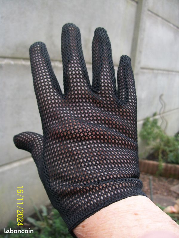 Gants Noir Neufs Coton Dessus Filet Crochet T 71/2 (image 5)