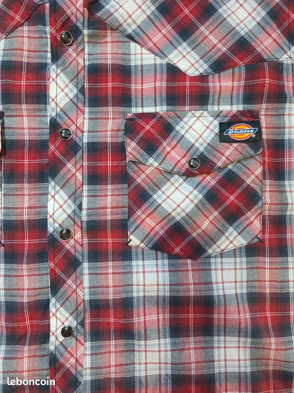 Chemise Dickies carreaux rouge noir blanc manches courtes workwear vintage taille M (image 6)