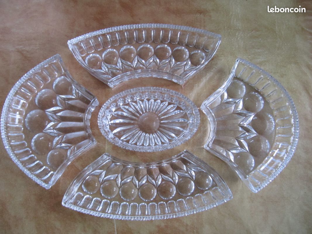 Grand Plat à Hors-d'œuvre Jean Couzon – Inox Et Cristal – Bourgogne – Ovale