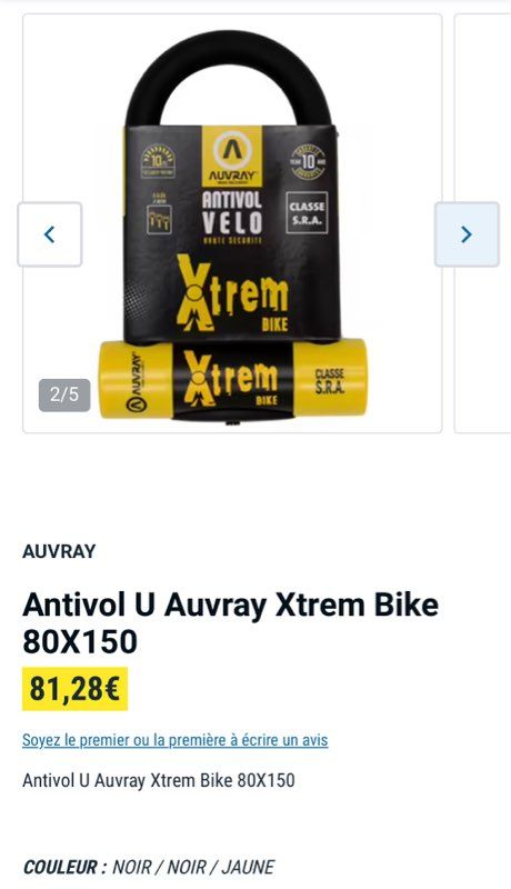Antivol U Auvray Xtrem 80X150 moto/vélo neuf - Équipement moto