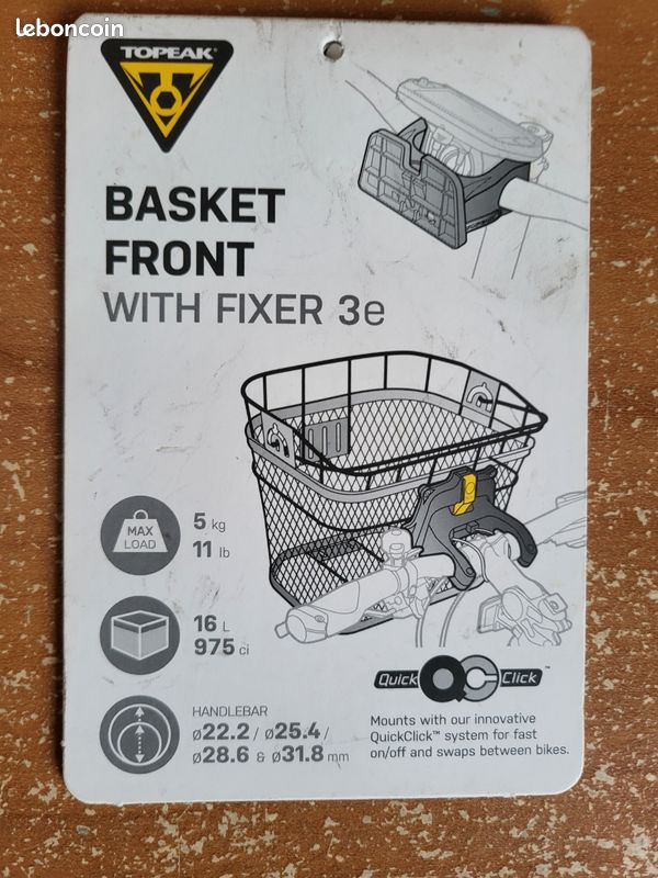 Support Panier Vélo Topeak Fixer 3e - Noir - Pour Guidon Standard Et Vélo électrique
