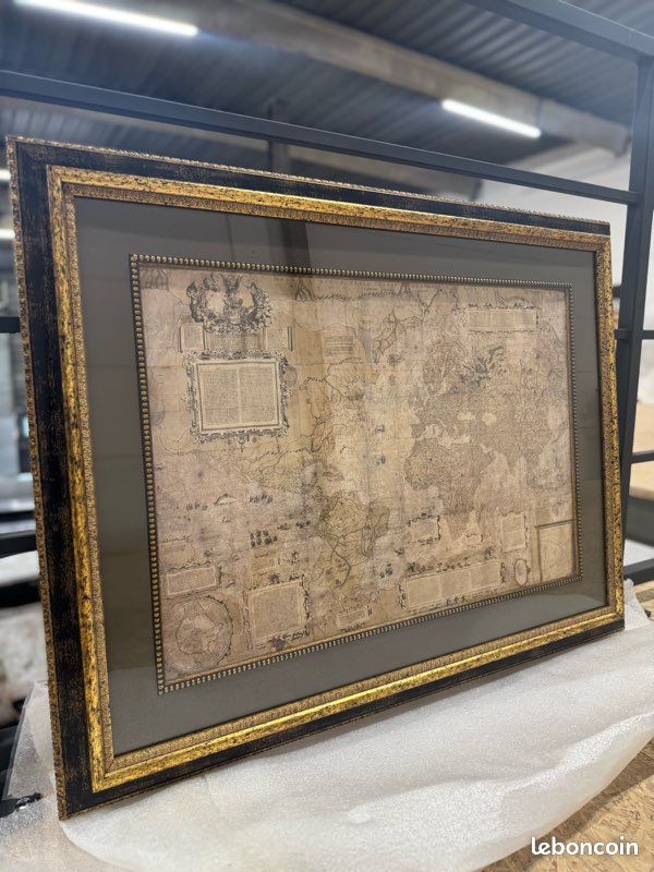 Tableau carte du monde ancienne grand format cadre doré élégant (image 2)