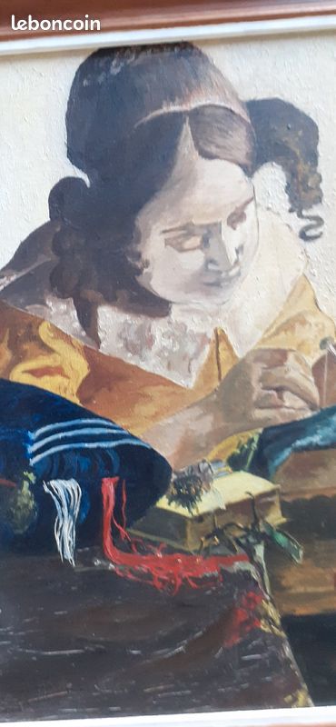 Portrait de "la Dentellière" , d'après Vermeer ..HST.46x38 cms (image 2)