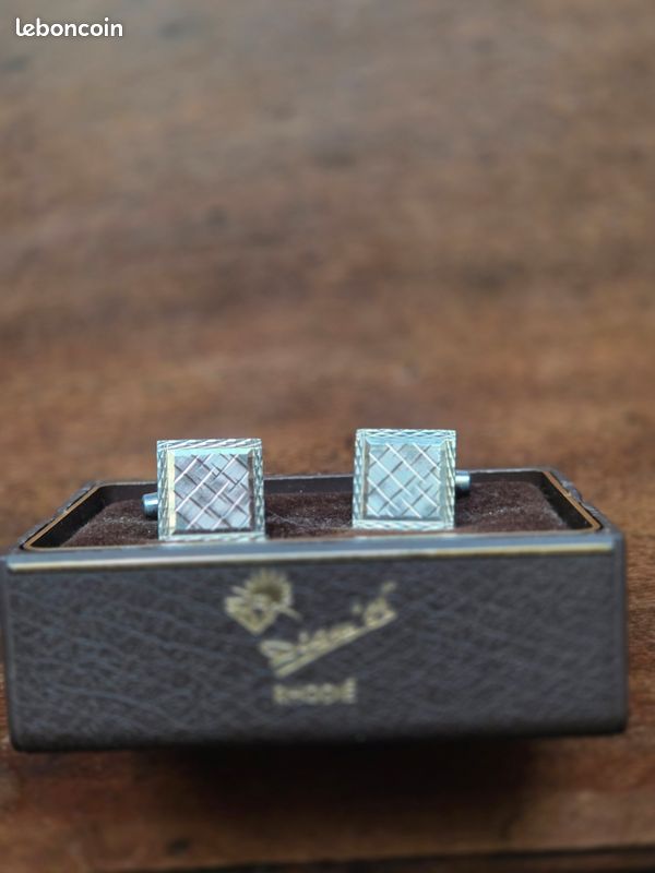 Boutons De Manchette Vintage En Argent 925 Rhodié - Style Industriel - Diamètre 16mm - Occasion