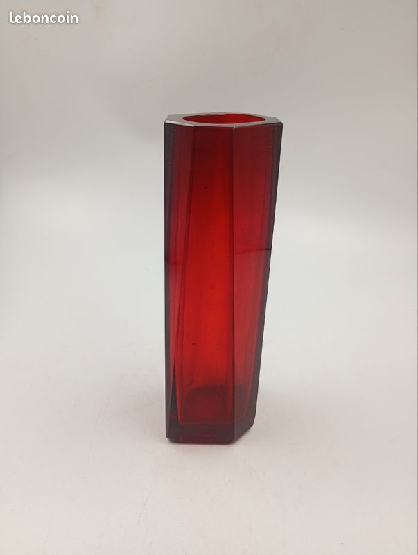 Vase Géode Prisme Facetté Vintage Rouge Rubis Années 60 70 Midcentury Moderniste Space Age (image 11)