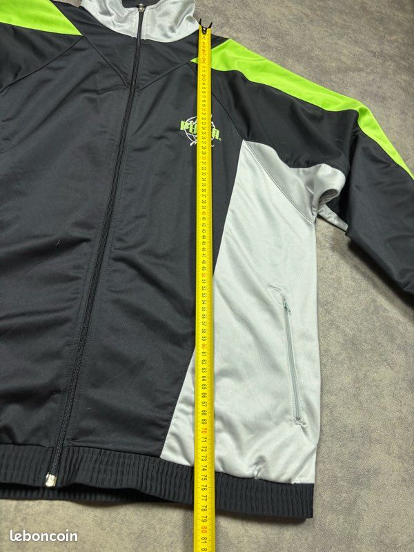 Veste Puma vintage 80s noir/vert coupe large logo brodé dos - XXL (image 13)