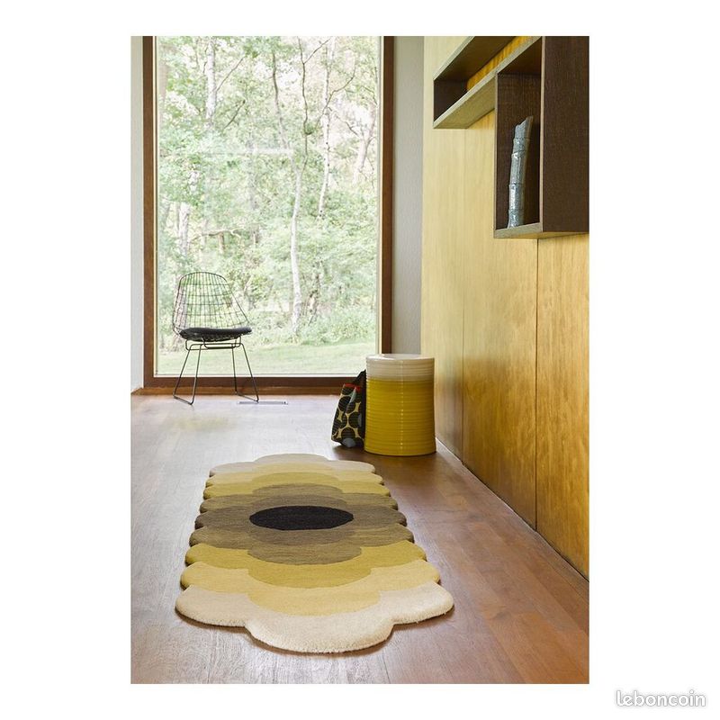 Tapis original laine floral design tufté main Optical Flower Jaune 67x230 (image 2)
