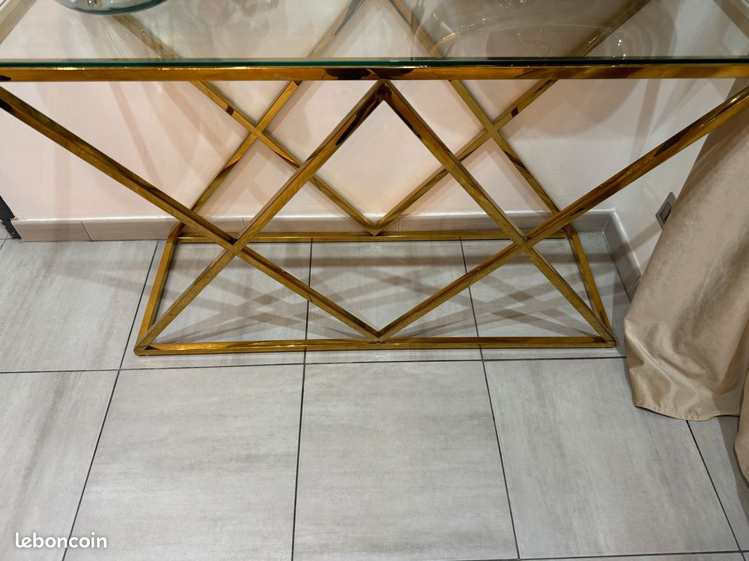 Console plateau en verre et or (image 2)