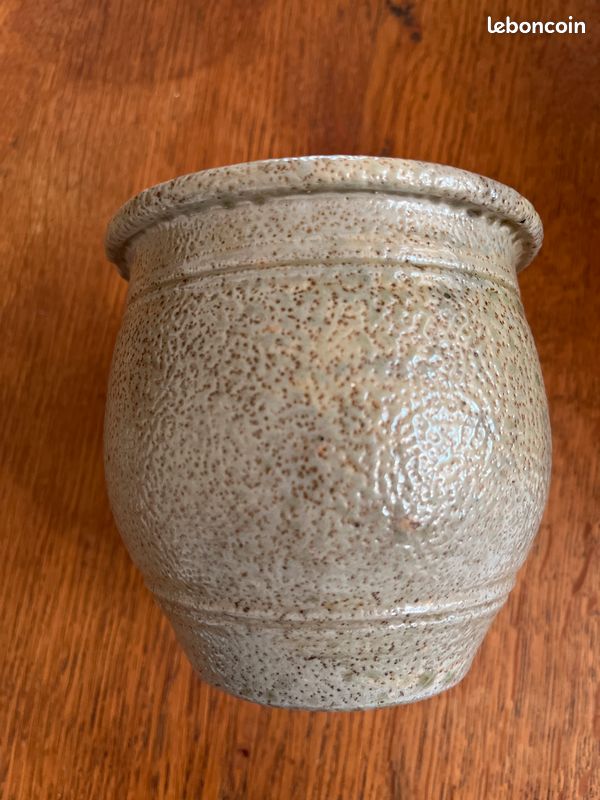 Pot ancien grès flammé gris beige (image 1)