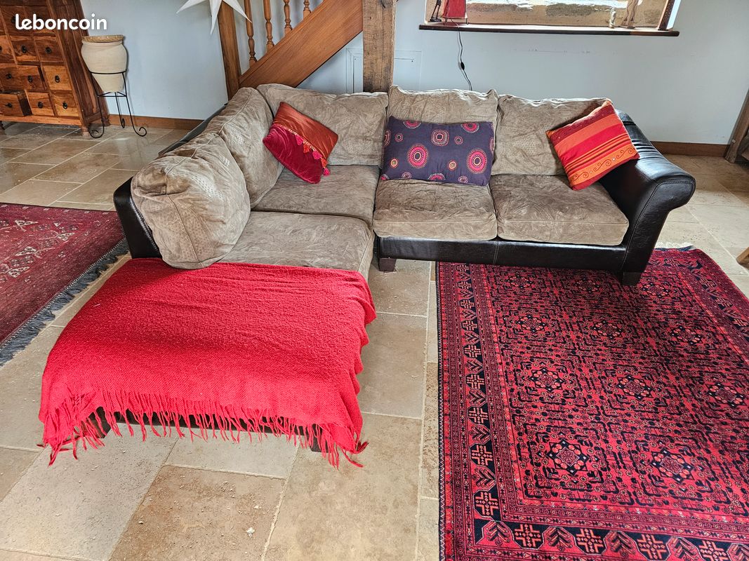 Canape de 5 places en cuirass et suede (image 2)