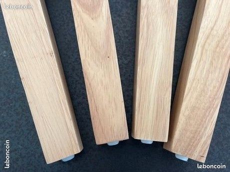 4 pieds de lit carrés 10 cm Vernis Naturel hêtre massif 10cm