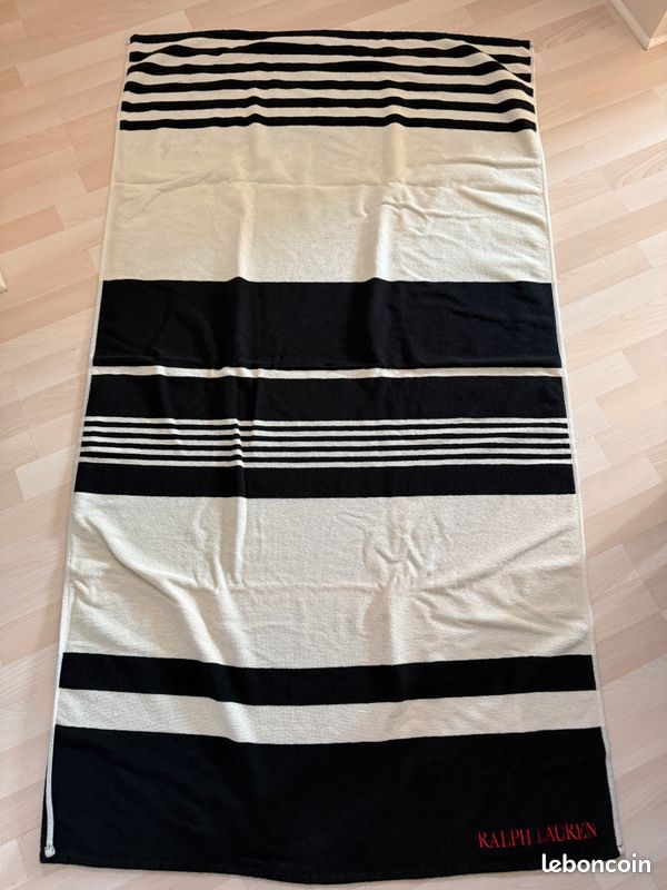 Drap de Plage, Blanc Cassé à Rayures Noires – RALPH LAUREN – Neuf (image 1)