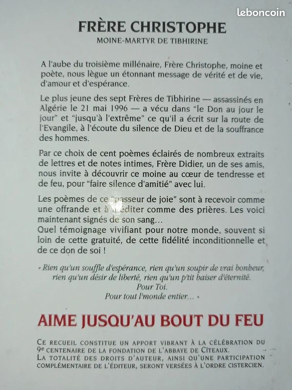 NEUF livre aime jusqu'au bout du feu Frère Christophe (image 4)