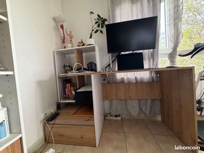 Bureau bois et blanc avec rangements (image 1)