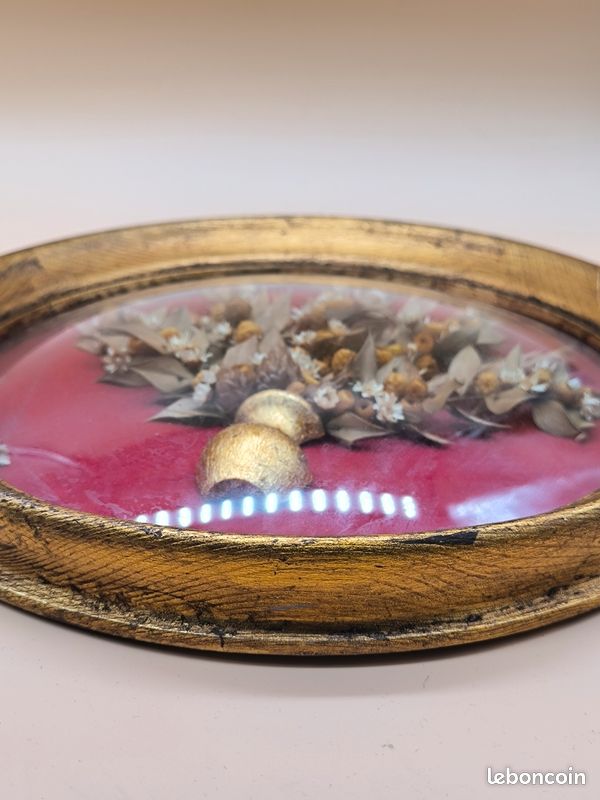 Cadre Photo Vintage Verre Bombé – Métal Doré, Perles, 18x13 Cm, Art Déco